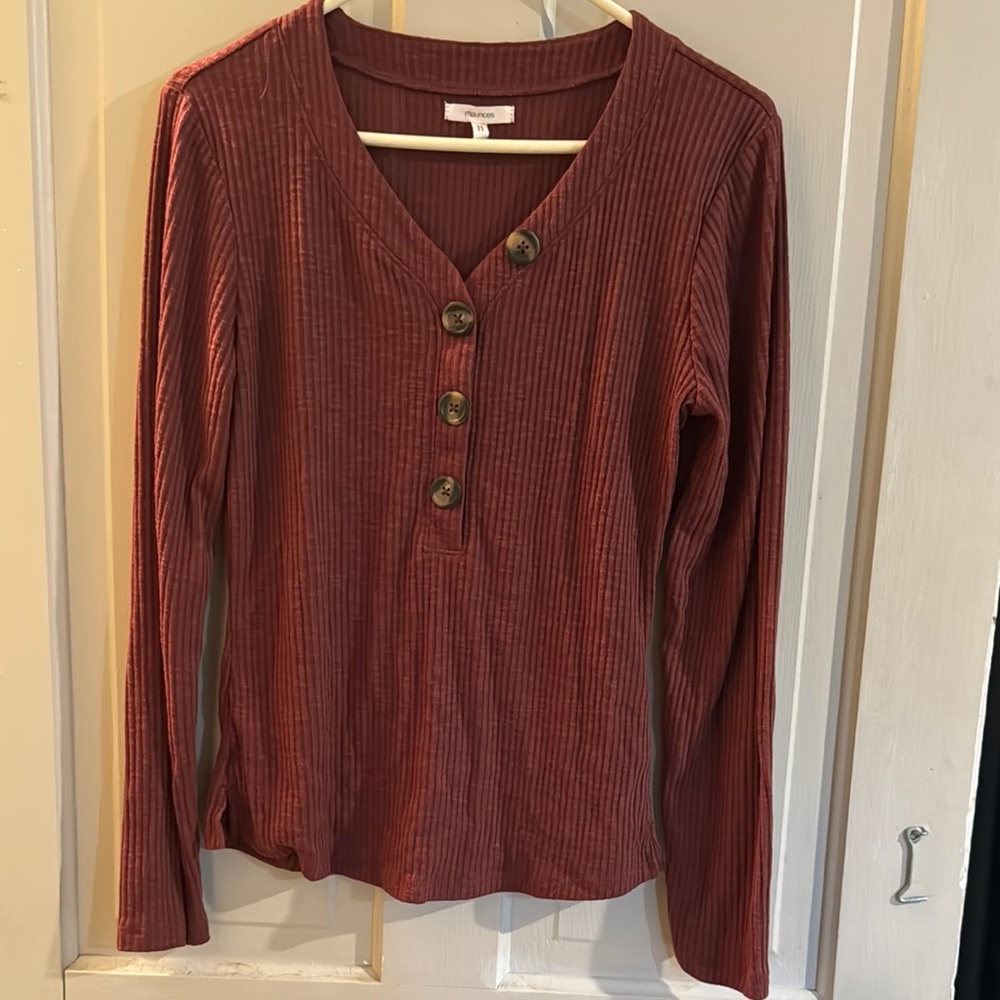 Maurices Red Buttoned Long Sleeve Tee
